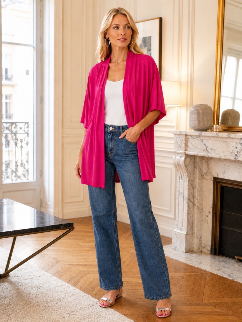 Susan Graver Coastal Chic Casual Elegance Women Liquid Knit Cardigan, Large